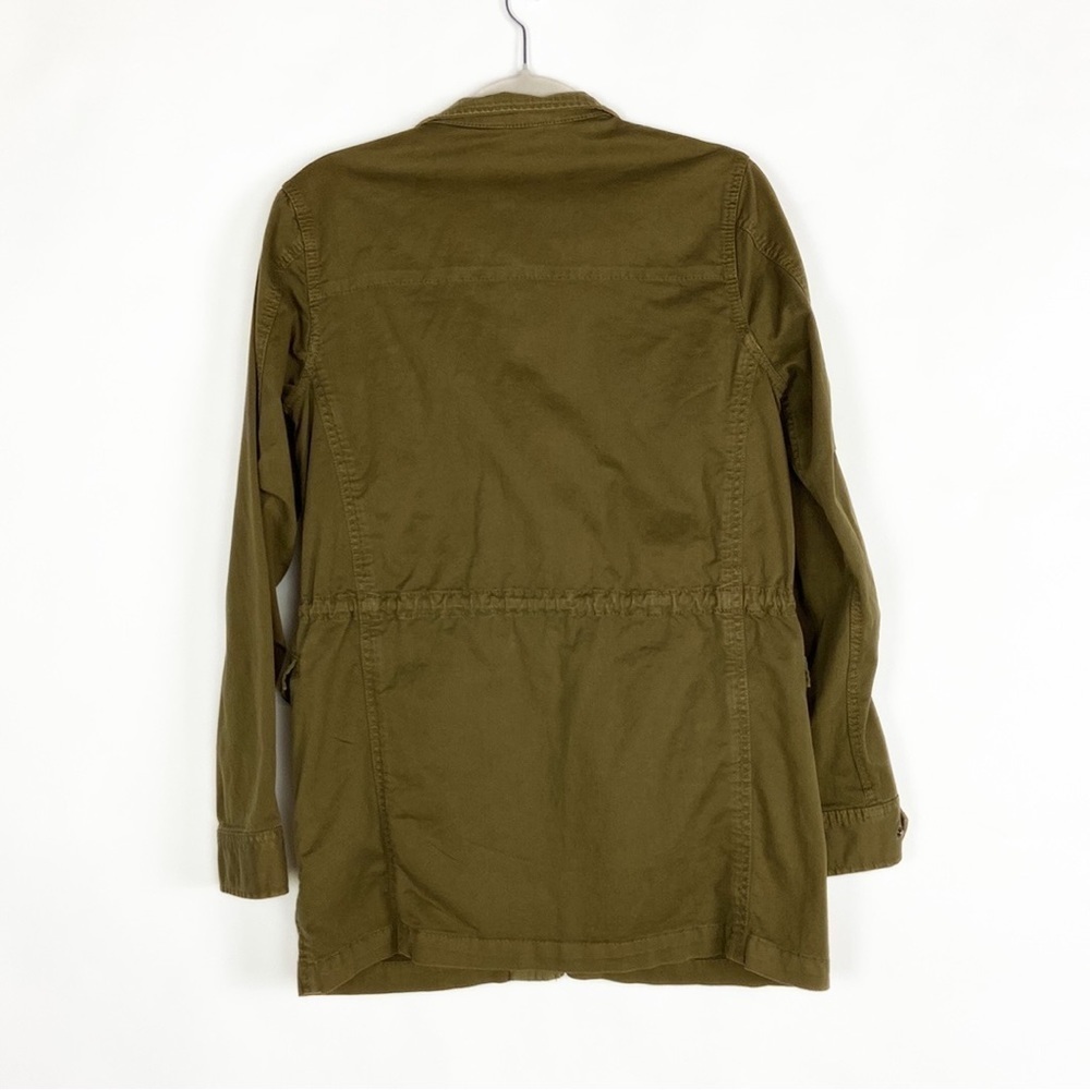 Lucky Brand Utility Jacket Color Army Green Cinch Waist Long Sleeve Coat - Picture 3 of 16